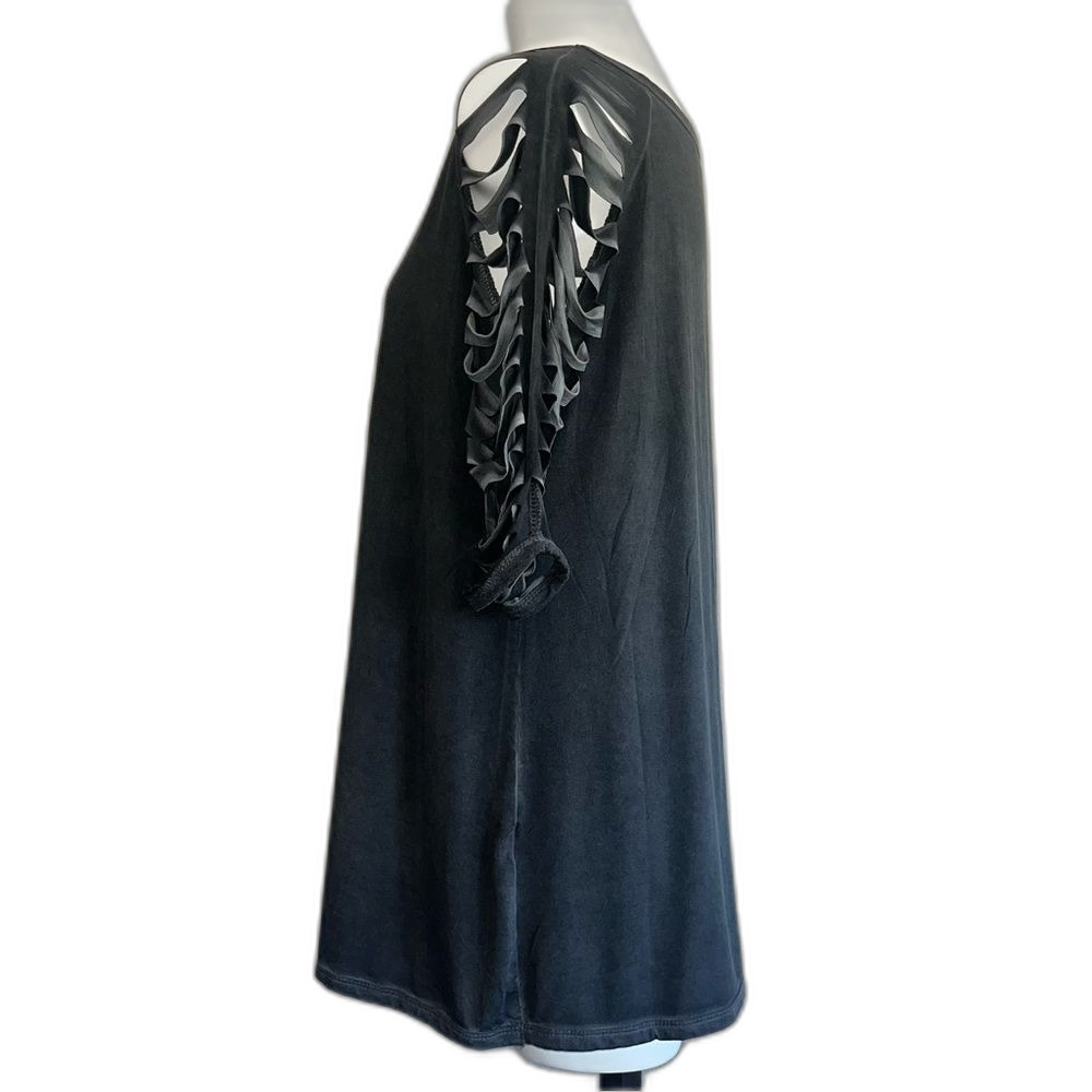 Very Moda Dark Charcoal Gray Distressed Sleeve Tunic Top Small Medium S/M NWOT - Picture 5 of 7